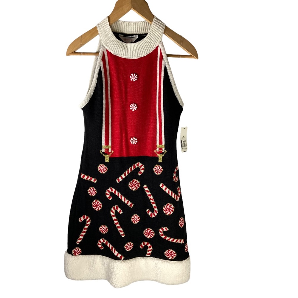 No Boundaries Women's Size M 7 9 Holiday Dress Christmas Candy Cane Suspenders